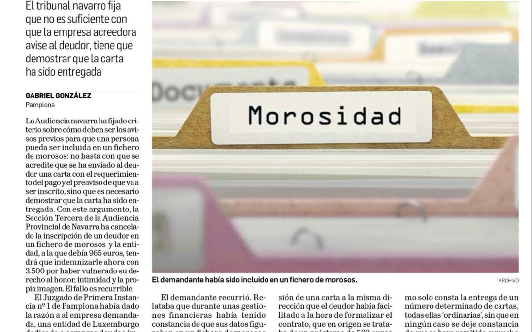 La Audiencia Endurece el Requisito para Incluir a Morosos en Ficheros